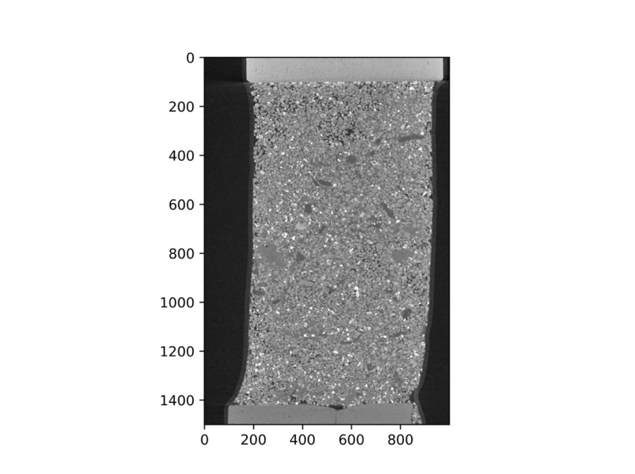 image of Deformed sample in a miniature (11 mm dia) triaxial test